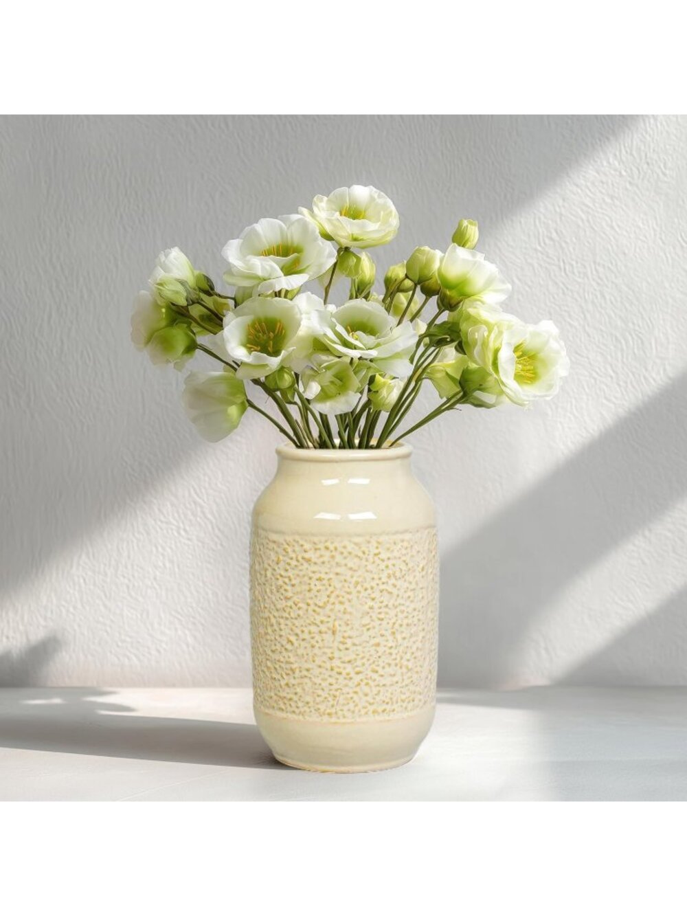 9 Inch Textured Cream Vase for Pampas Grass Modern Farmhouse Shelf Home Decor